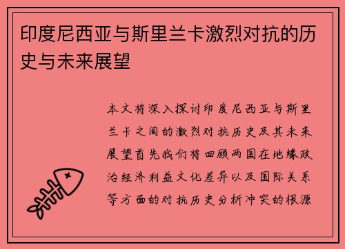 印度尼西亚与斯里兰卡激烈对抗的历史与未来展望