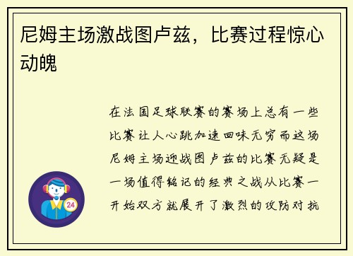 尼姆主场激战图卢兹，比赛过程惊心动魄