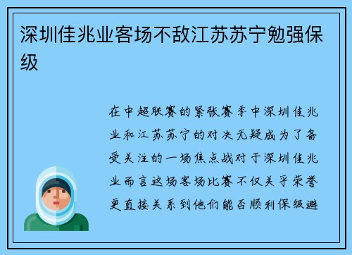 深圳佳兆业客场不敌江苏苏宁勉强保级